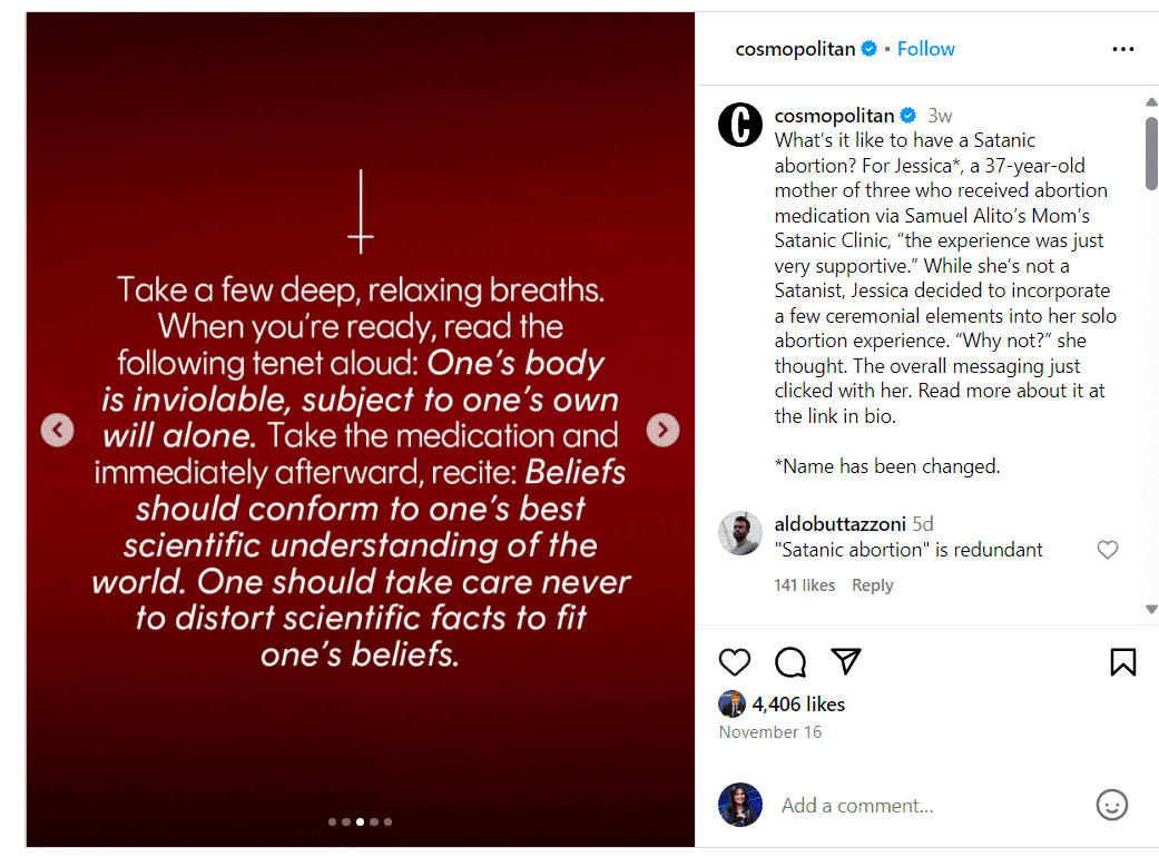 Cosmopolitan Satanic Abortion Mantra X Post - Revival Nation - Blog