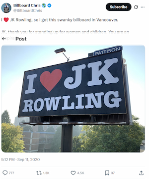 Canadian Nurse Fined $94,000 Over 'I :hearts: JK Rowling' Billboard - Revival Nation - Image - 2